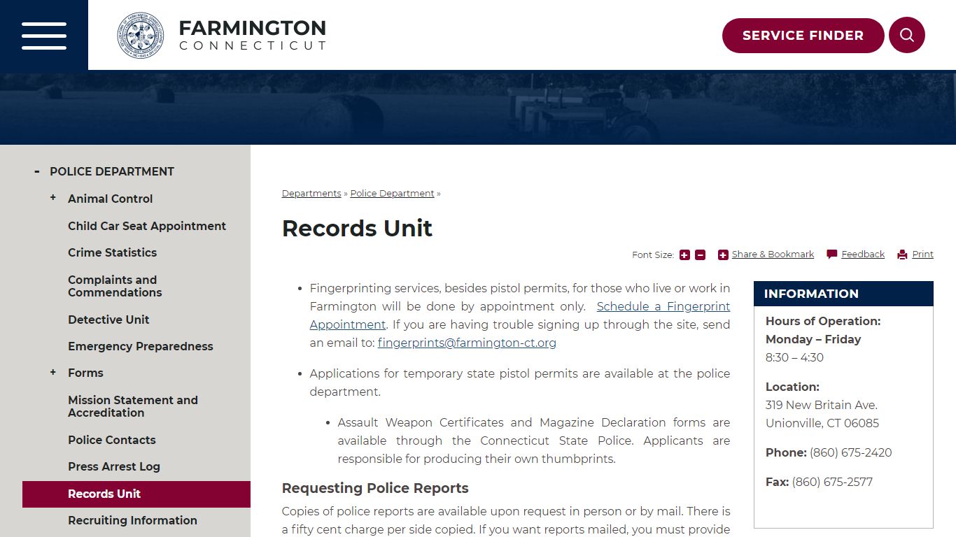 Records Unit | Town of Farmington, CT